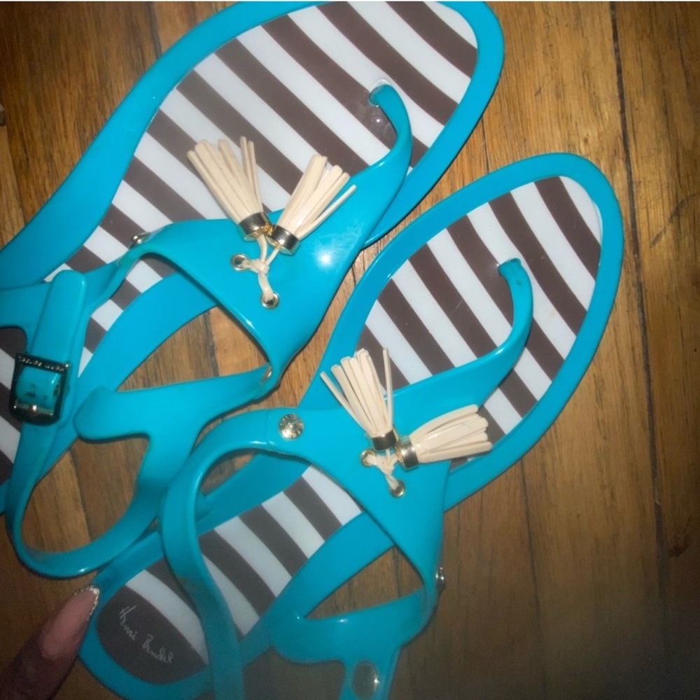 HENRI BENDEL Turquoise Jelly Sandals w/ Tassels-Size 9